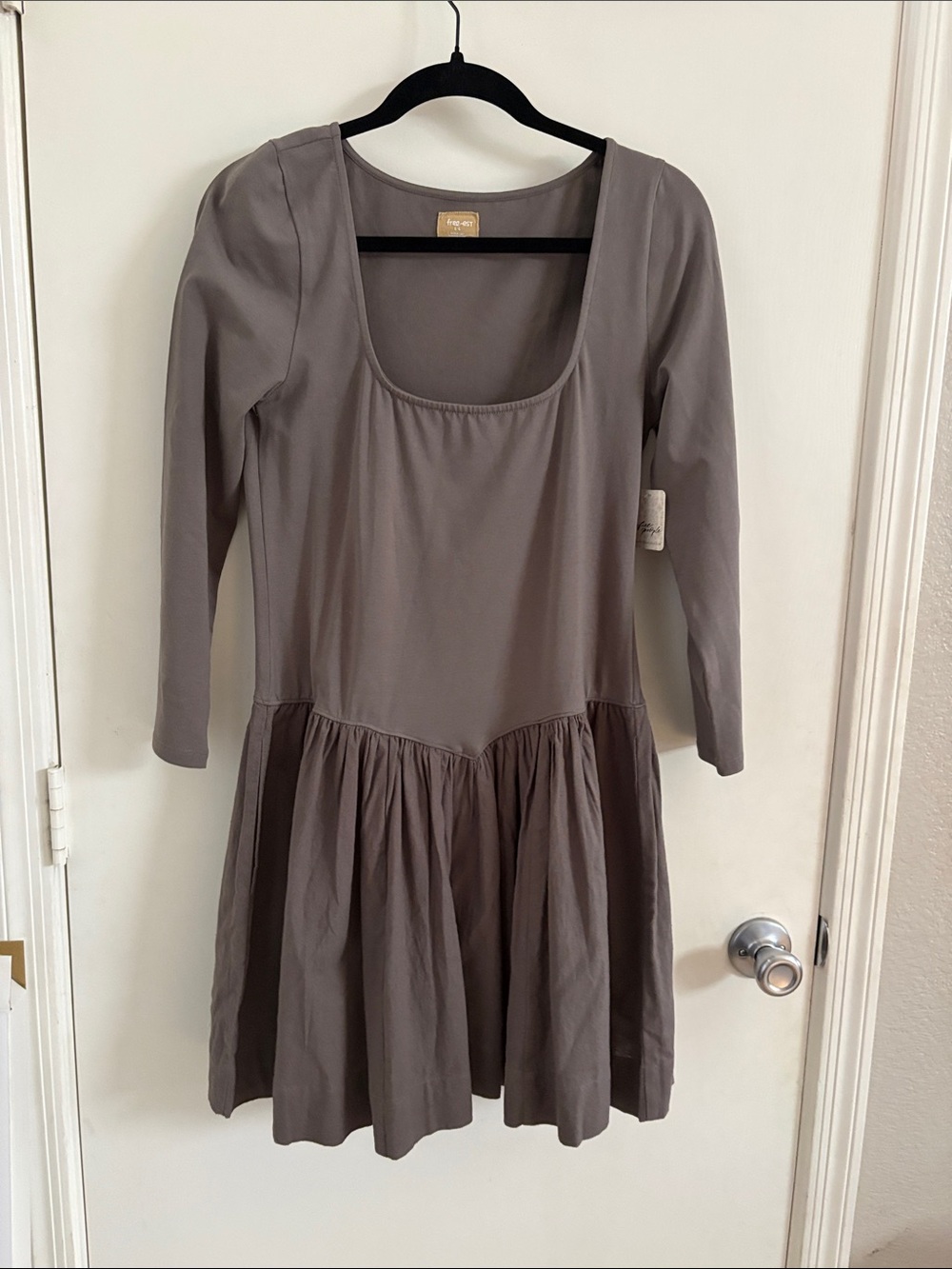 Free People Free-est Onda Drop Waist Long Sleeve Mini Dress SZ L Balletcore Boho